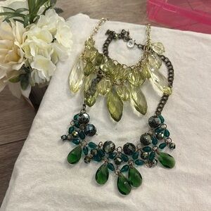 Two very unique green statement necklaces